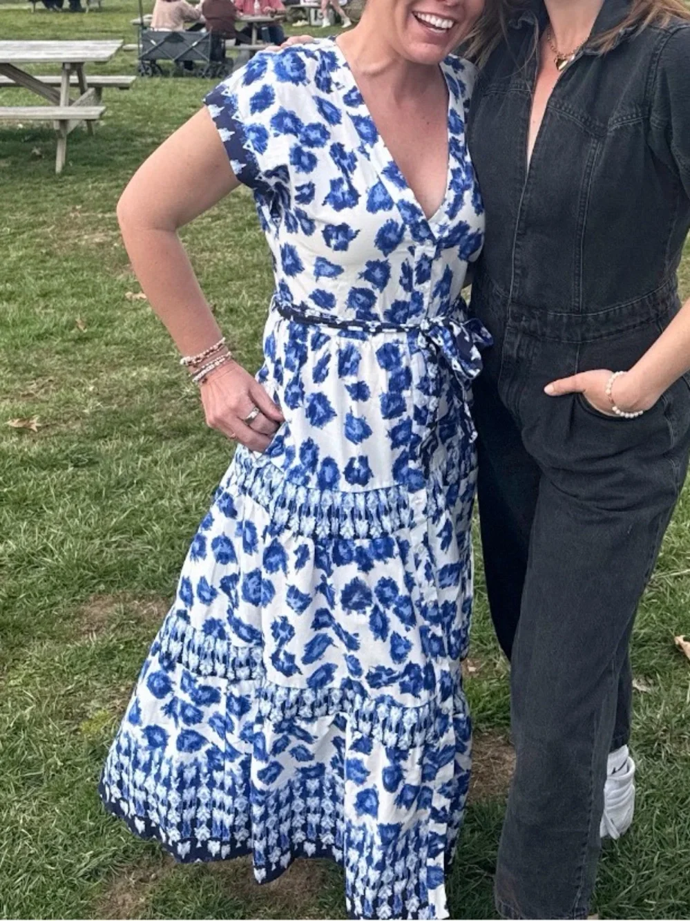Tie Midi Dress in Blue Pattern